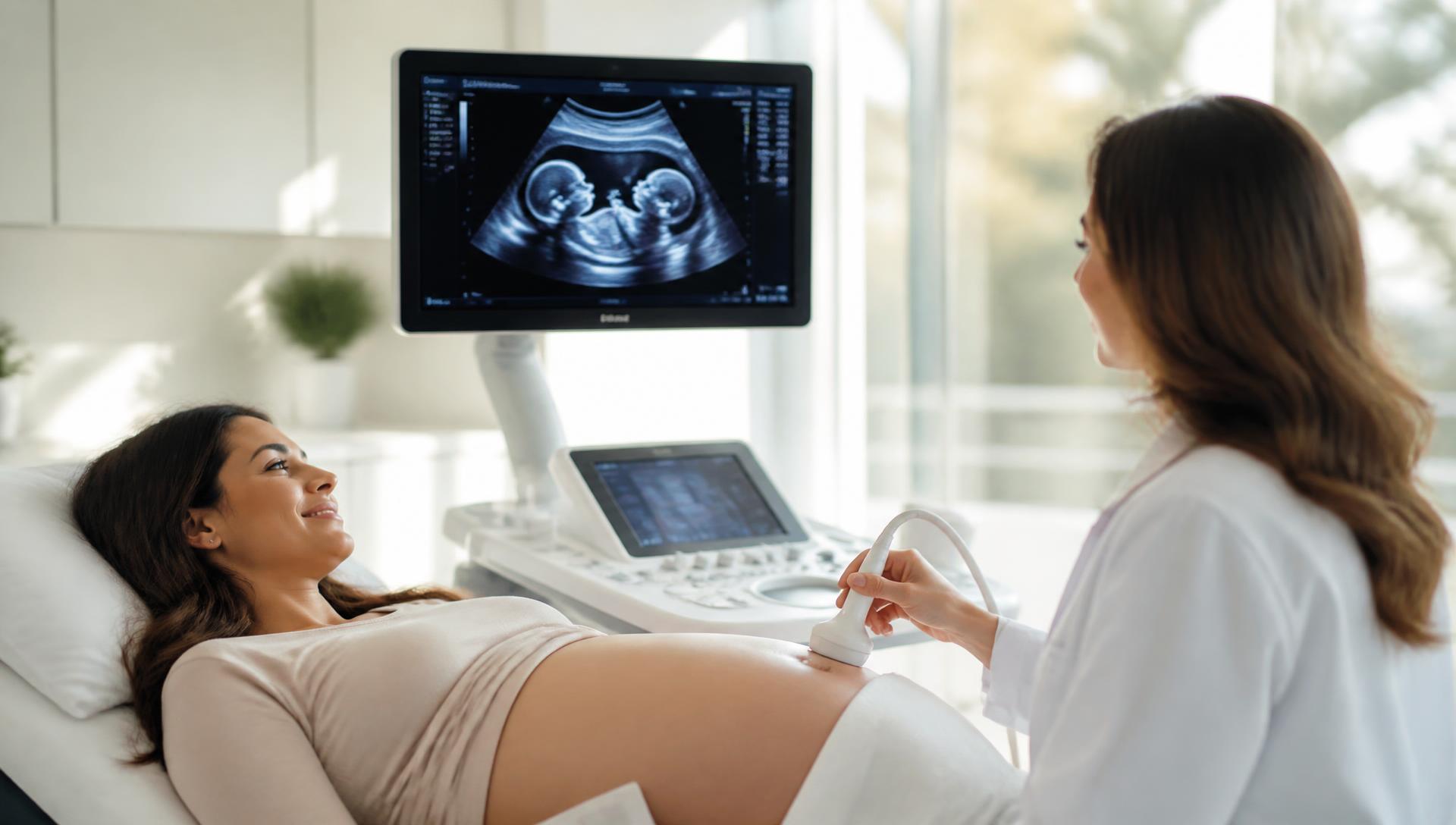 Gestante realizando ultrassom obstétrico em clínica de Lagoa Santa
